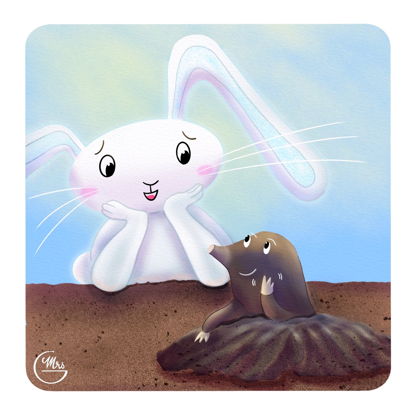 Carte postale. Petit moment complice entre Taupe et Lapinou