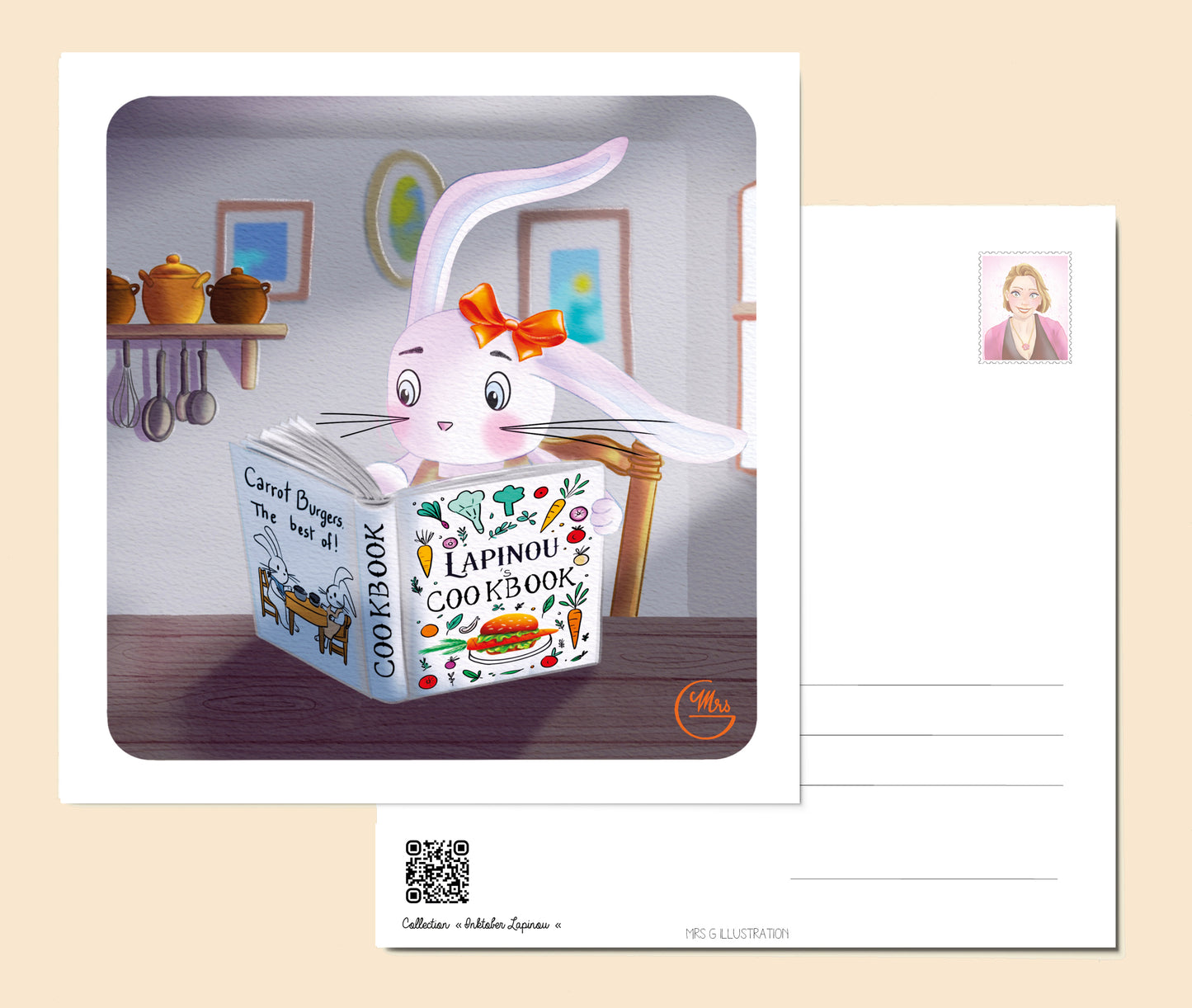 Carte postale. Petit Chef en herbe : Lapinette prépare son délicieux Carrot Cake !