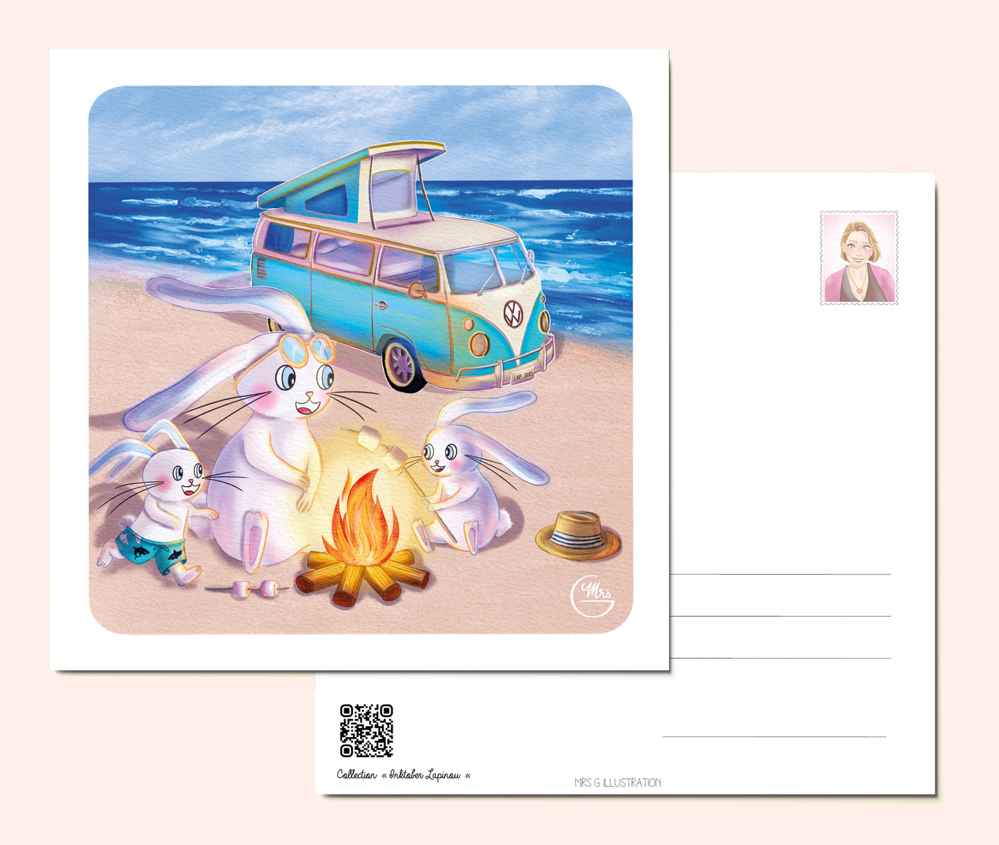 Carte postale. Évasion en famille : Lapinou et ses proches partagent rires et marshmallows au bord de la mer !