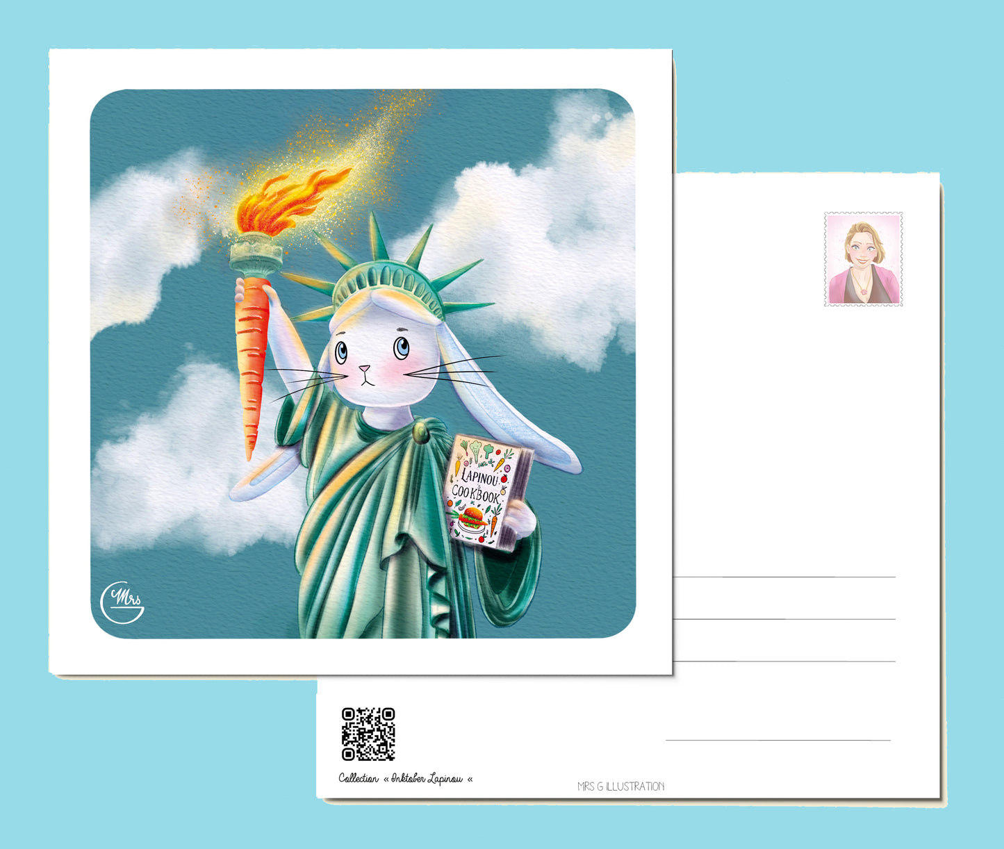 Carte postale. Lapinou version Liberté : New York n’a qu’à bien se tenir !