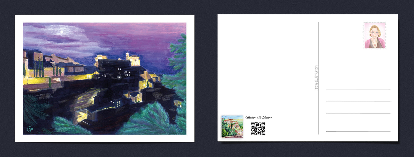 Carte postale. Gordes, vue du village de nuit