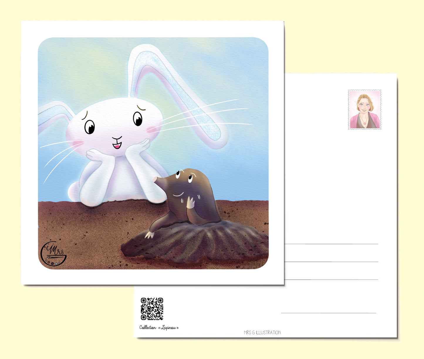 Carte postale. Petit moment complice entre Taupe et Lapinou