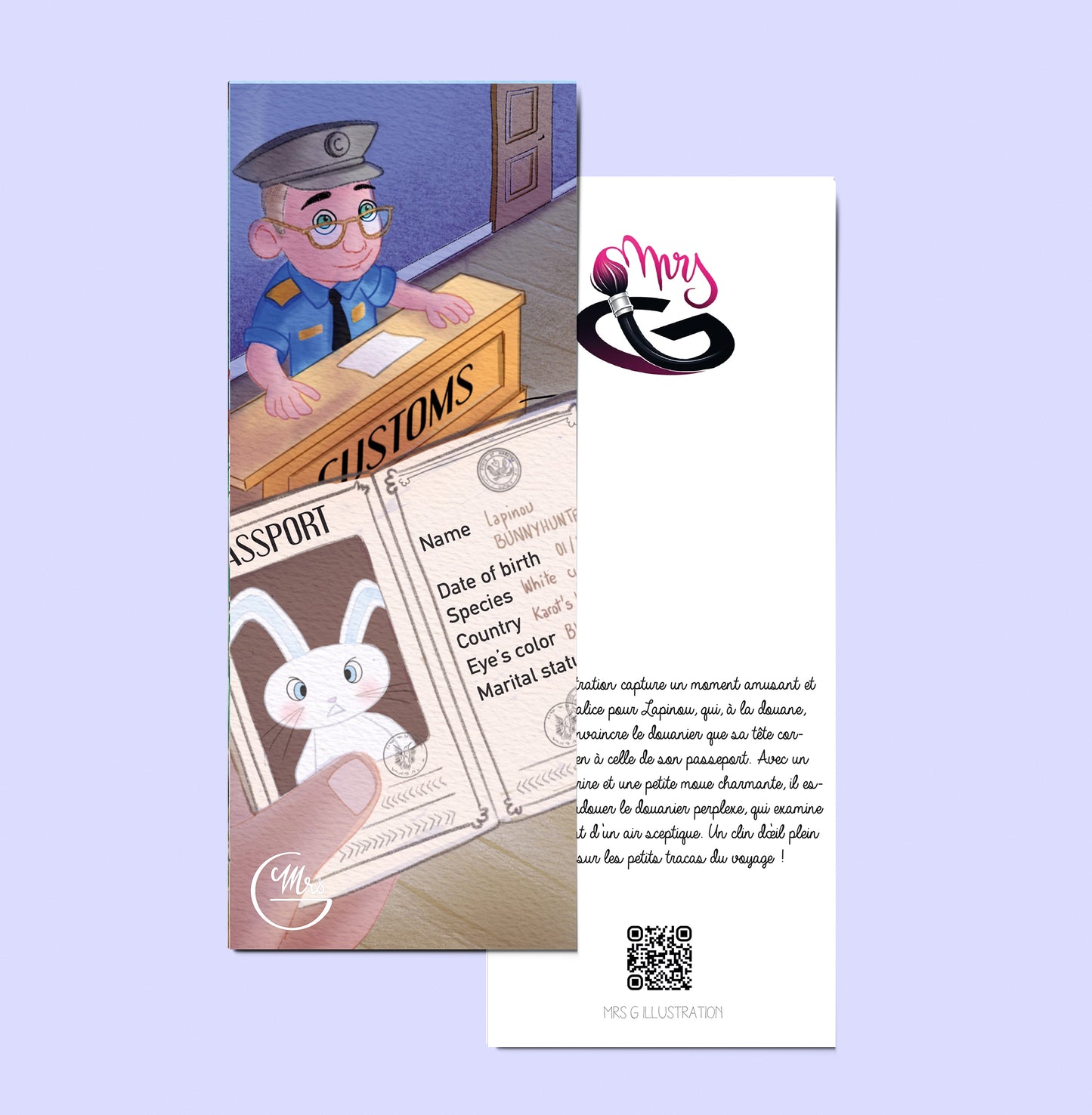 Marque page. Passeport, s'il vous plaît ! Lapinou en mission charme à la douane !