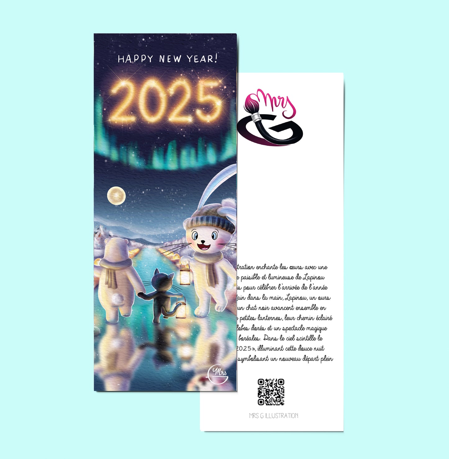Marque page. Lapinou et la promesse d’une année magique – Carte de vœux 2025