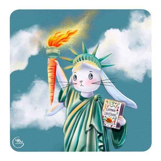 Carte postale. Lapinou version Liberté : New York n’a qu’à bien se tenir !