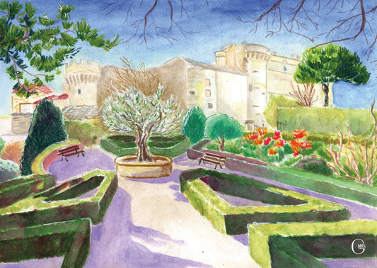 Carte postale. Le château de Gordes vu des jardins de la mairie