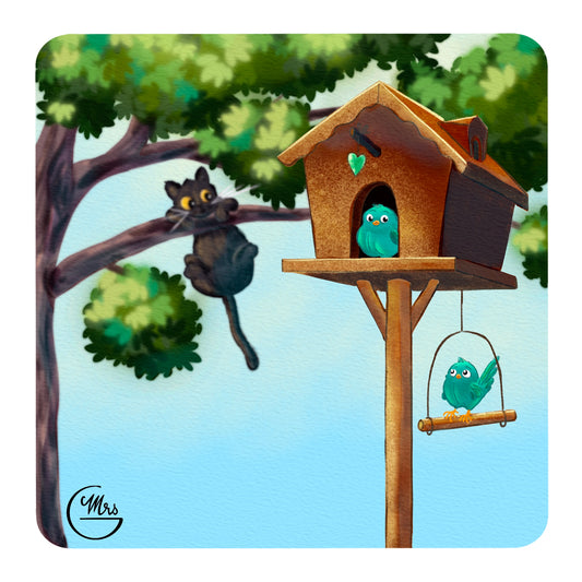 Carte postale. Oups, nos petits oiseaux dormiront-ils au chaud ce soir?
