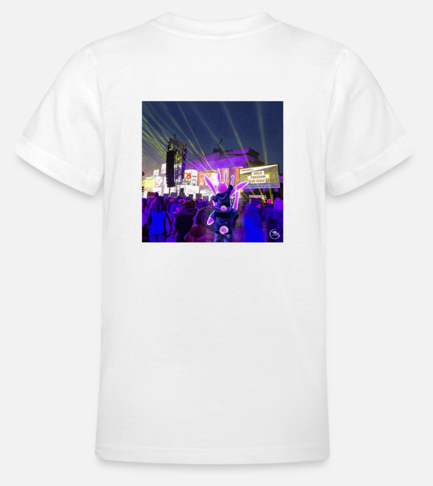 Tee-shirt à manches courtes, avec 2 impressions (devant: logo/derrière: "Lapinou à Berlin")-Mrs G Illustration