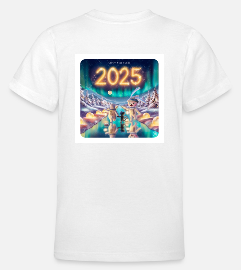 Tee-shirt à manches courtes, avec 2 impressions (devant: logo/derrière: "Carte de voeux 2025")-Mrs G Illustration