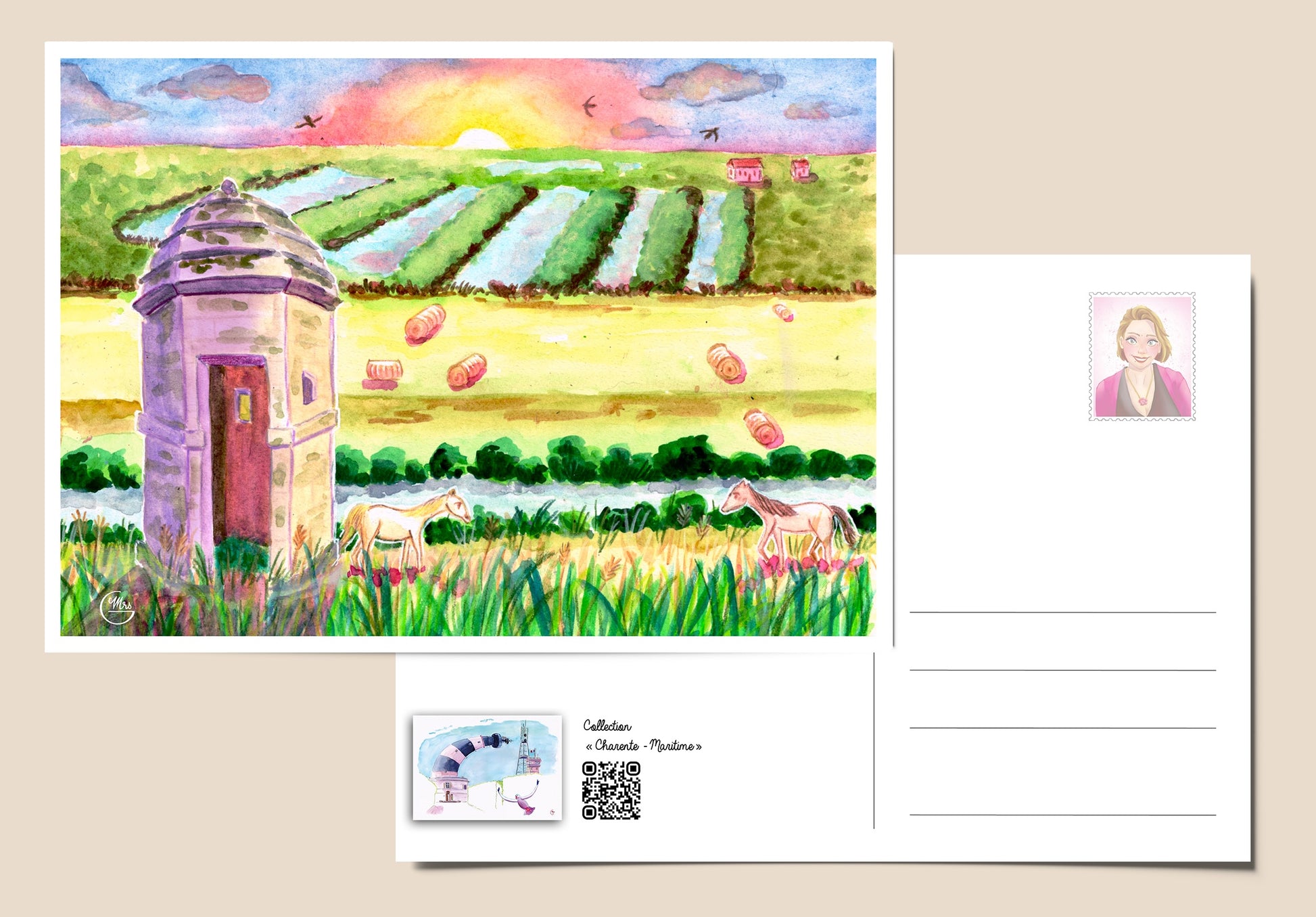 Le fort de Brouage:  marais salants, remparts et chevaux-Mrs G Illustration