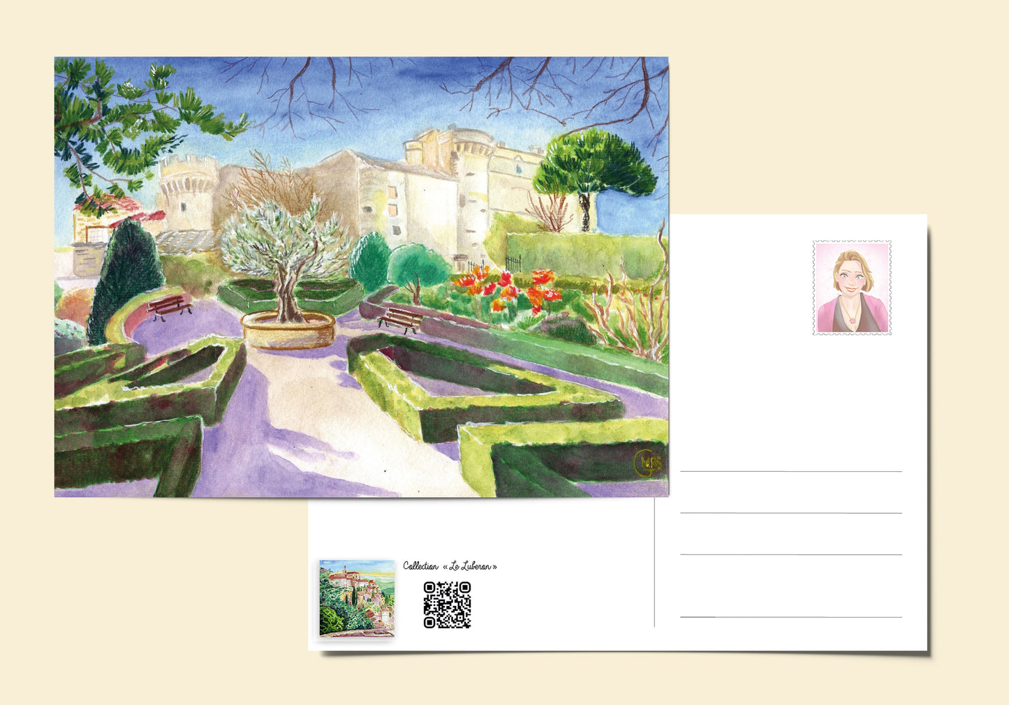 Carte postale. Le château de Gordes vu des jardins de la mairie