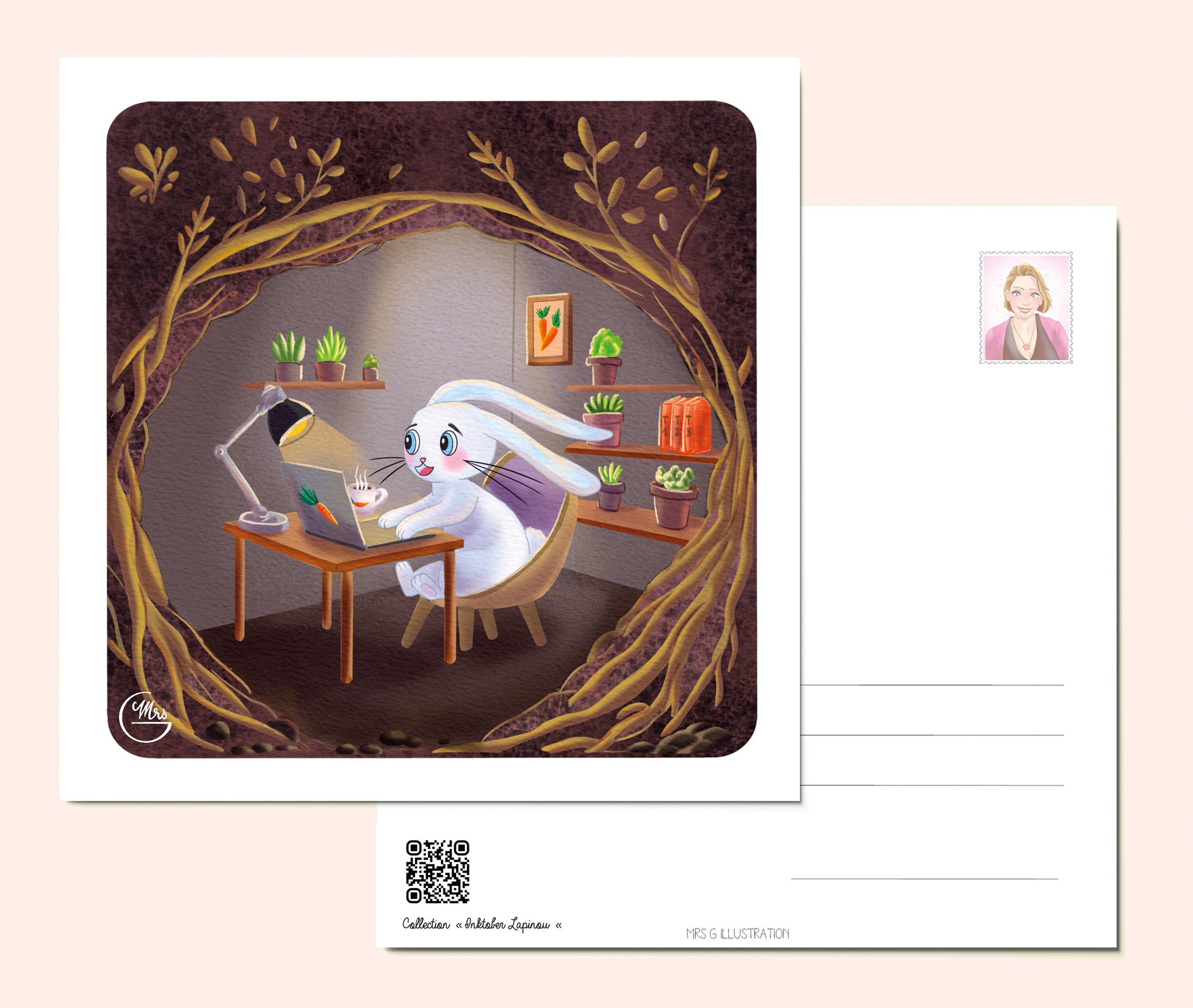 Cartes postales sur le thème des Lapinous dessinés à l'occasion d' Inktober 