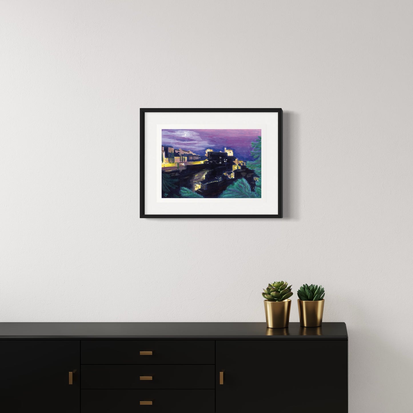 Poster. Gordes, vue du village de nuit