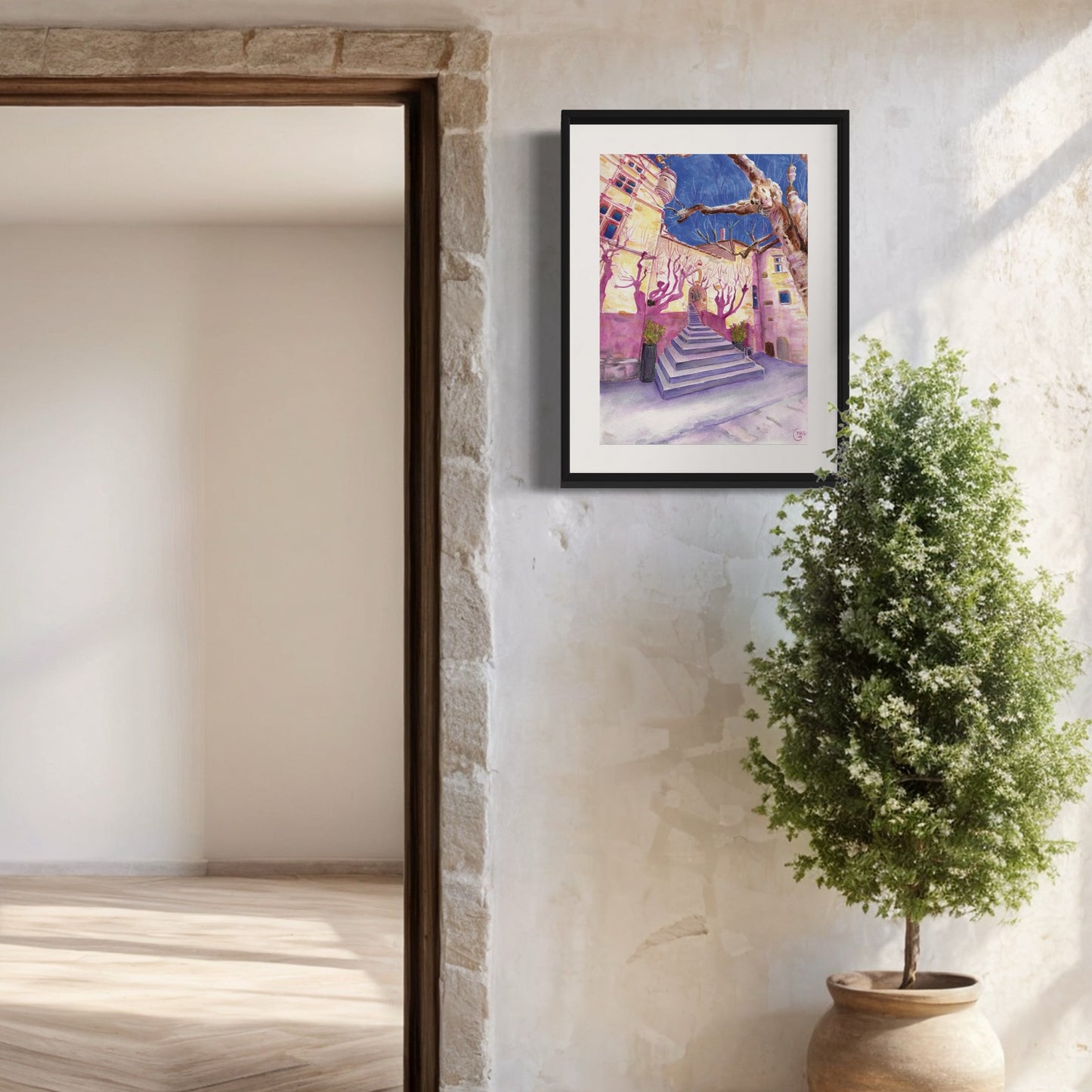 Poster. Lorsque les ombres dansent sur la façade du château de Gordes